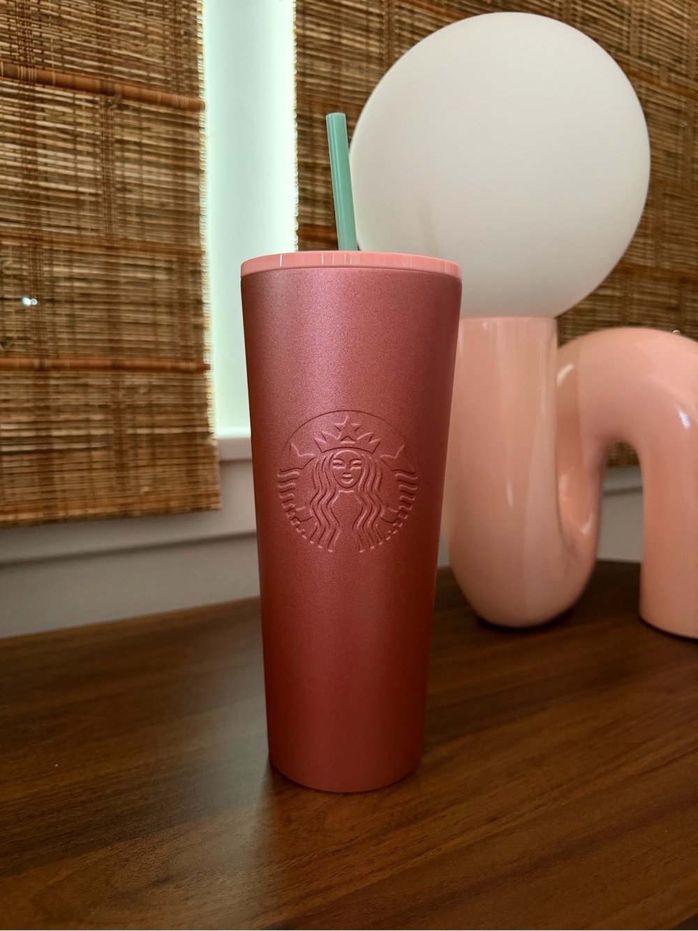 Starbucks Metallic Rose Pink Tumbler with Mint Green Straw